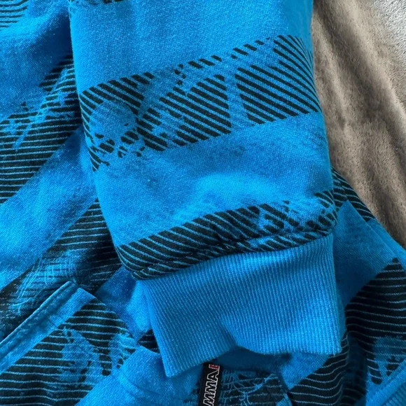 Vintage Y2K MMA Elite Hoodie Size L Blue Sherpa Lined Zip Up Skull Affliction - Picture 6 of 12